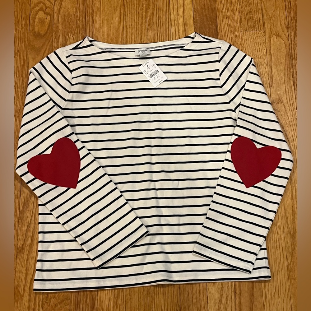 J.Crew Factory Striped Top with hearts Size M NWT